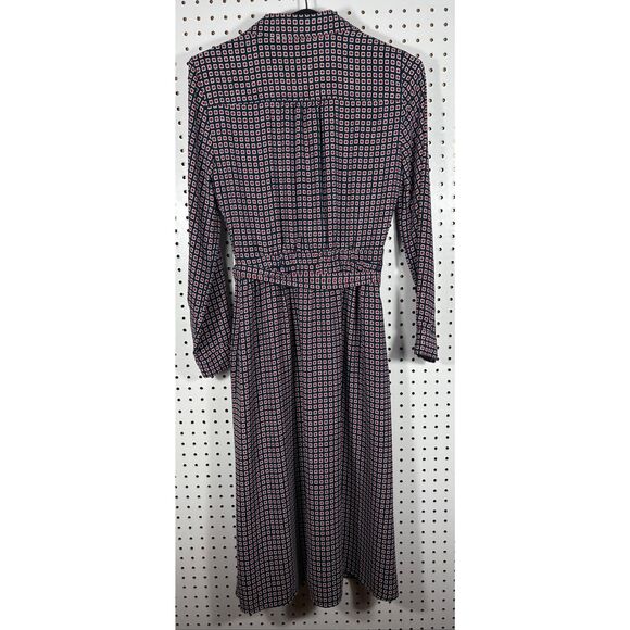 J.CREW Button Front Maxi Dress Geometric Navy Blue Red White size 2 - Picture 2 of 9